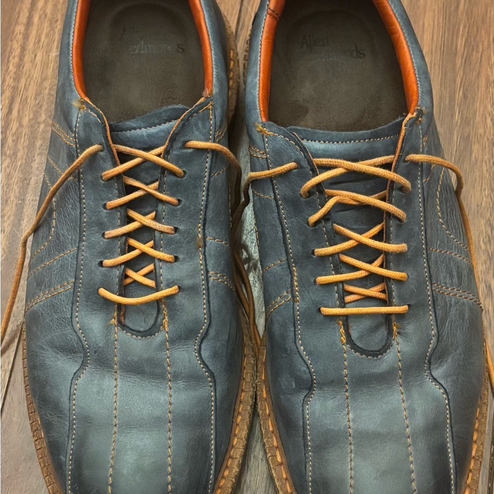Allen Edmonds Shoes Mens 9E Blue Gray Leather Orange Stitches Voyager Sneaker